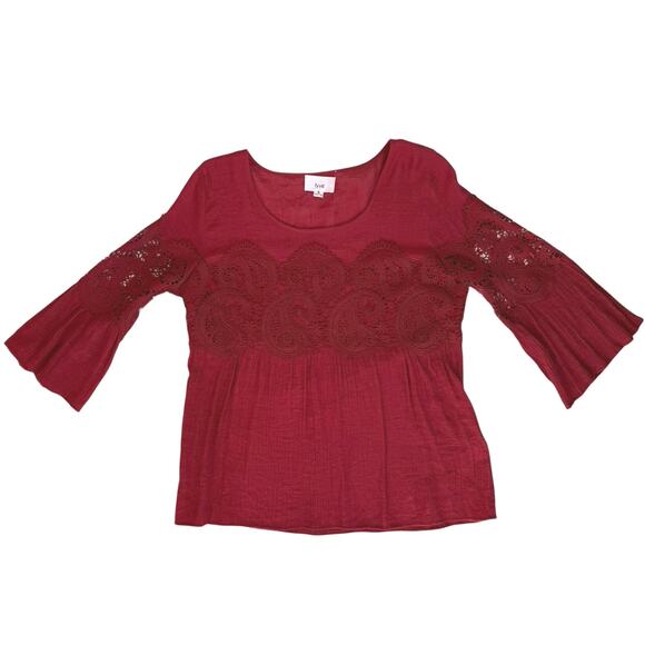 Rust Red Emroidered Womens Boho Blouse Small Gauze Lace Bell Sleeve Fairy Grunge - Picture 8 of 16